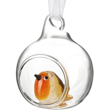 Robin Open Glass Bauble, 5.5cm 