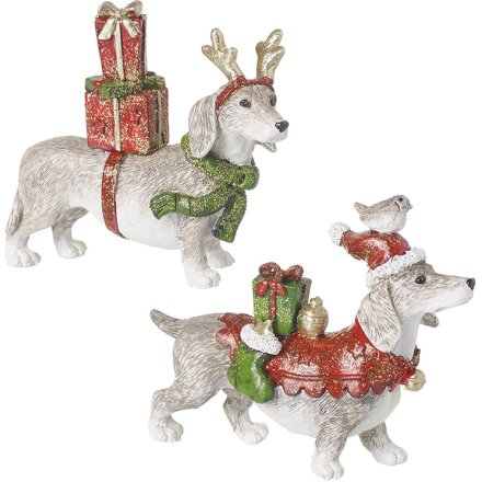 2/A Resin Dog with Gifts on Back, 10cm 
