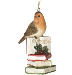 Add a touch of natural elegance with this charming Hanging Robin perched on a stack of books