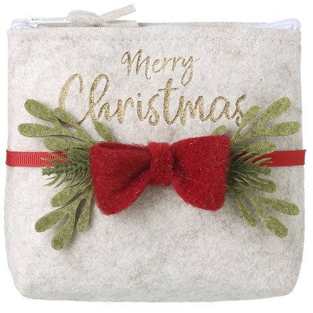 14cm Merry Christmas Red Bow Purse
