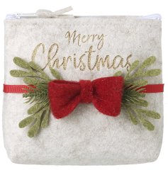 Celebrate in style with this Merry Christmas Purse! Adorned with a festive red bow