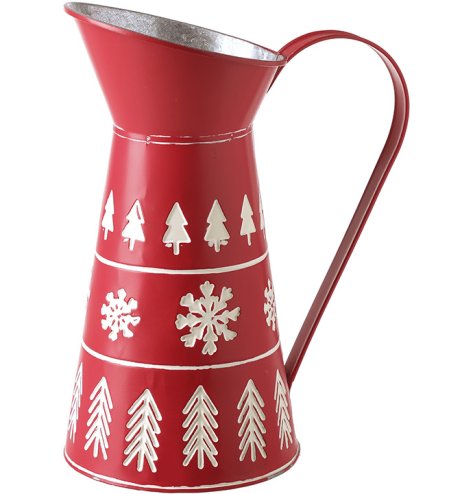 Bring holiday charm to your kitchen or table with this delightful Red Metal Jug.