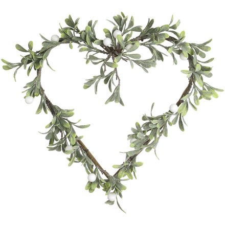 34cm Mistletoe Heart-Shaped Wreath