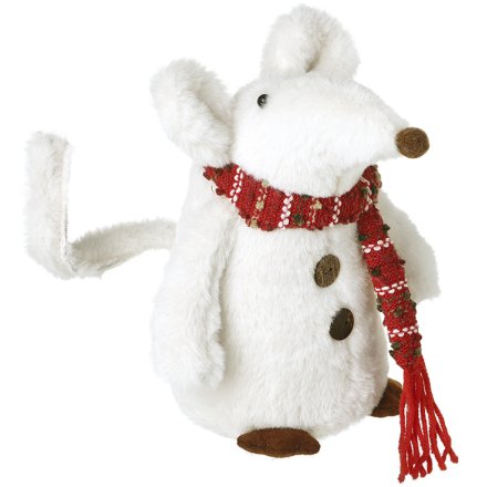 24cm White Furry Mouse deco