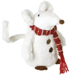 Charming plush mouse wrapped in a cosy red scarf, a delightful addition to your festive décor