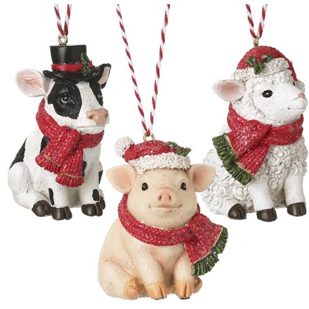 6.5cm Christmas Farm Animals Hangers, 3/A 