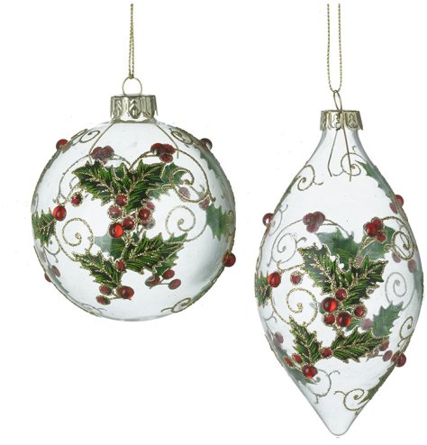 Elevate your festive look with these charming glass holly decorations