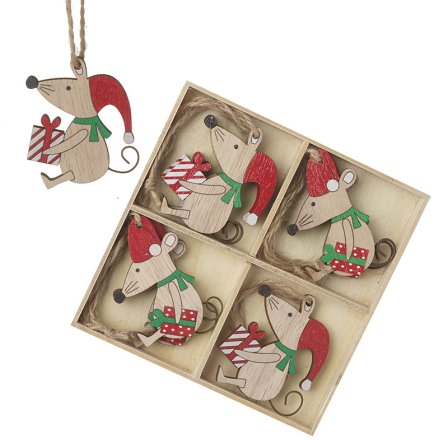 13cm Wooden Mouse Tree Hangers