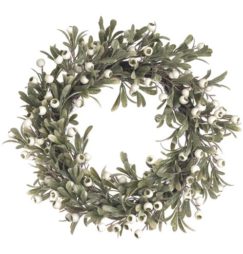 Invite nature home with this stylish wreath featuring green leaves and white berries.