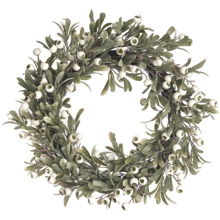 Green Leaves & White Berry Wreath, 46cm 