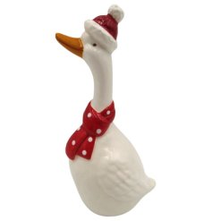 Bring holiday cheer with this charming Christmas goose decoration.