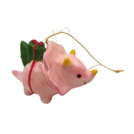 Pink Ceramic Dinosaur Tree Decoration, 8cm 