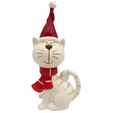 Cat Wearing Festive Santa Hat, 16.3cm