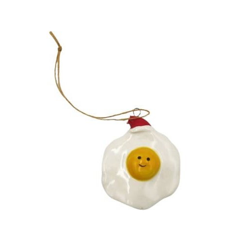 A whimsical fried egg design with festive flair to enliven your Christmas decorations