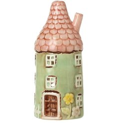 Add a charming touch to your home with this Green Ceramic Round House T-light Holder