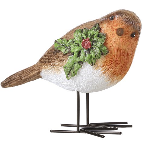 Brighten your holiday decor with this delightful polyresin Robin and Holly ornament.