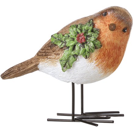 9cm Robin and Holly Holiday Ornament