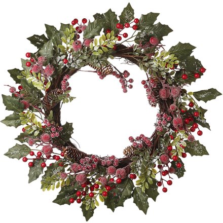 50cm Holly Berry Decorative Wreath