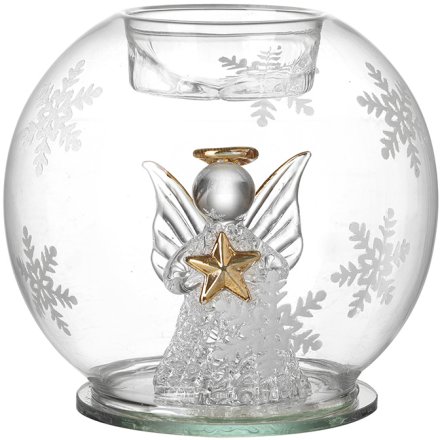 10cm Glass Angel Tealight Candle Holder