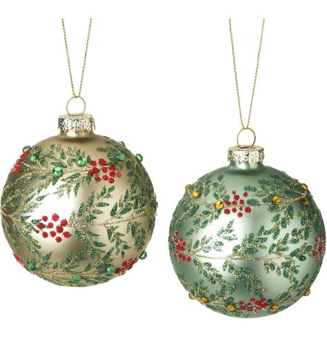 Decorate your Christmas tree with this 8cm green and gold festive bauble.