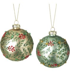 Decorate your Christmas tree with this 8cm green and gold festive bauble.