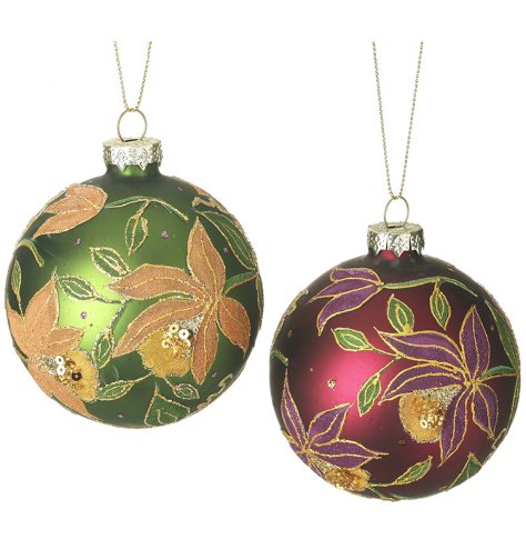 Bring holiday cheer with this 8cm glass bauble in bright red and green colors.