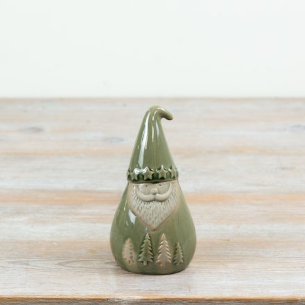 Add a cosy woodland touch to your collection with this ceramic Christmas gonk in a modern sage green finish.