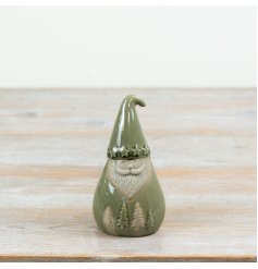 Add a cosy woodland touch to your collection with this ceramic Christmas gonk in a modern sage green finish.