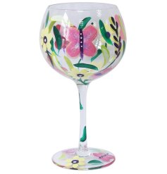 A delightful vibrant gin glass full of character and color.