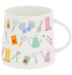 Savor your tea moments with the stylish Garden Tools Mug.