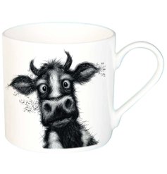 Savor your favourite brew in the charming Matilda Cow Fine Bone China Mug