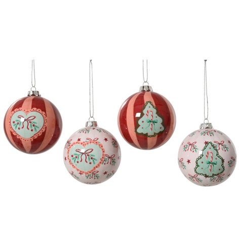 A delightful mix of red and pink mistletoe ornaments.