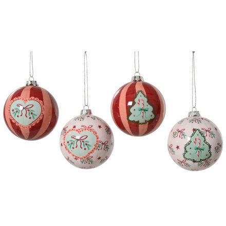 A delightful mix of red and pink mistletoe ornaments.