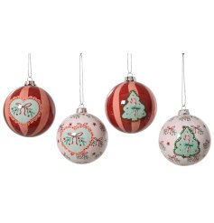 A delightful mix of red and pink mistletoe ornaments.
