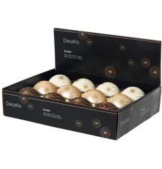 Charming collection of baubles with glittering fireworks design.