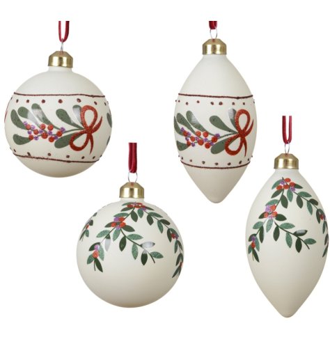 Add a fresh, elegant vibe to your Christmas with this stunning set of botanical glass baubles.