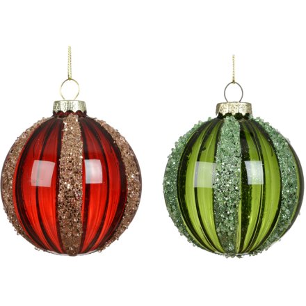 2/A Glitter Stripe Bauble, 8cm 