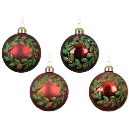 Sleek and glossy glass wreath ornament with a stylish shine.