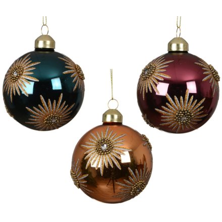 Bring festive cheer with these beautiful floral-themed baubles.