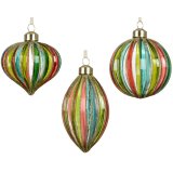 Bring vibrant color and retro charm to festive displays with this striking set of ribbed decorations.
