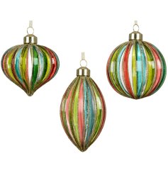 Bring retro charm and vibrant hues to your festive décor with this striking collection of ribbed ornaments.