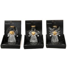 Elegant Angel Glass Shelf Decor with Clear Design and Gold Details