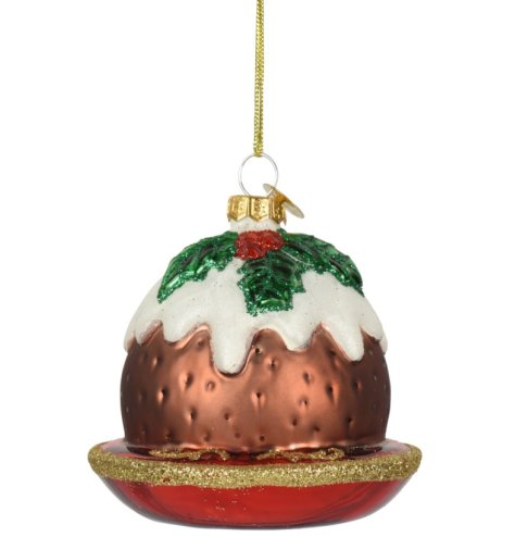 Decorate your tree with this delicate glass Christmas Pudding ornament for a festive, charming look.