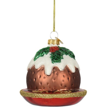 Xmas Pudding Glass Bauble, 7.6cm 