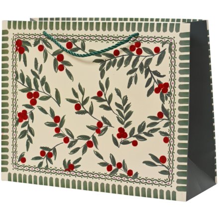 Christmas Gift Bag with Paper Flock Berries, 32cm 
