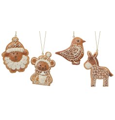 Bring festive charm with this cute set of gingerbread-inspired hanging decorations.