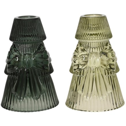 2/A Glass Bow Candleholder, 12cm 