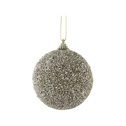 8cm Silver Glitter Foam Bauble 