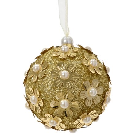 Enhance your festive decor with this sparkling pearl foam bauble for a touch of elegance.