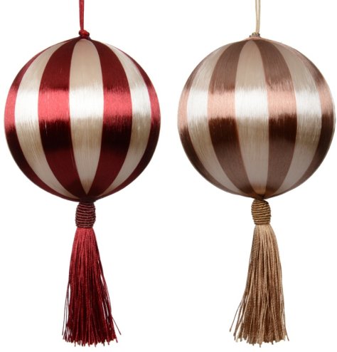 Elevate festive décor with this chic collection of modern striped hanging baubles.